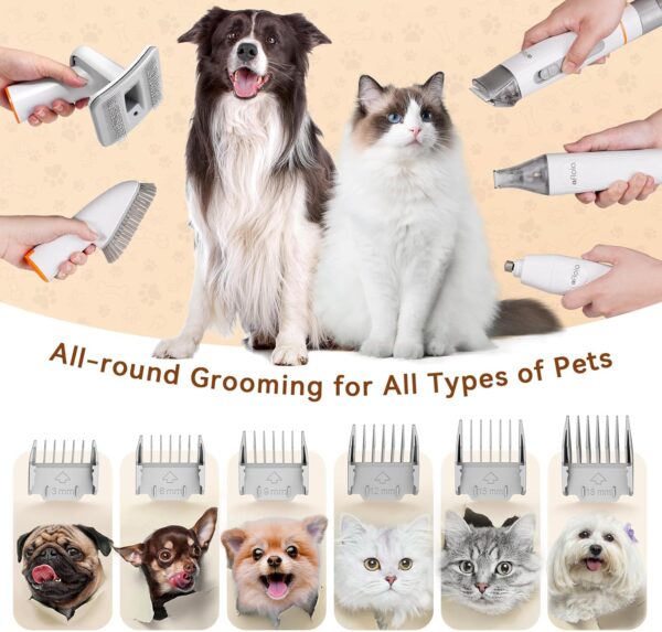 Afloia Dog Grooming Kit, Pet Grooming Vacuum & Dog Clippers Nail Trimmer Grinder & Dogs Brush for Shedding with 6 Pets Grooming Tools, Low Noise Dogs Hair Remover Pets Supplies (White) - Image 7