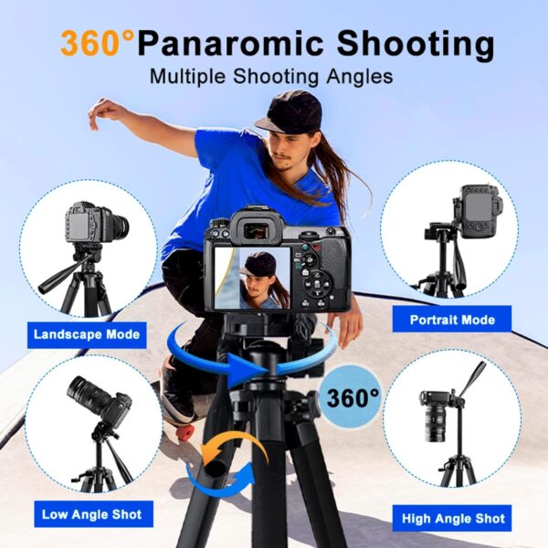 79" Aluminum Phone & Camera Tripod, Extendable Cell Phone Tripod Stand Compatible with iPhone/Android/Action Camera is Perfect for Live Streaming/Video Recording/Selfies - Image 4
