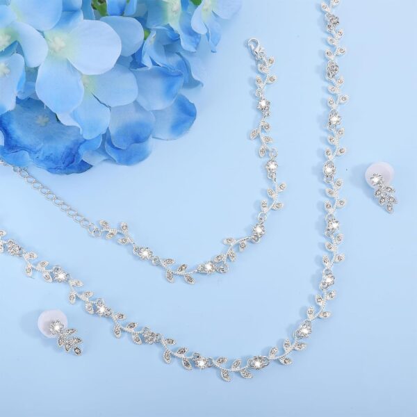 DIVINA VITAE 4 Pcs Crystal Rhinestone Wedding Set for Women Silver Wedding Necklace and Earring Set Bridal Bridesmaid Prom Costume Formal Jewelry Sets Accessories - Image 4