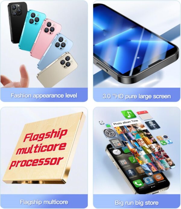 Mini Phone XS18Pro 3.0 Inch HD 2GB+16GB 3.0 Inch HD Quad Core Dual Sim Card Child Mobile Phone Android Kids Super Small 3G Mobile Mini Smartphone Student Pocket Cellphone(Sea Blue) - Image 4