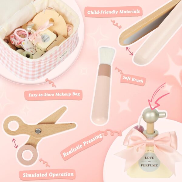 Wooden Makeup Toy Set, Pretend Play Makeup Set for Kids Toddlers, Play Beauty Makeup Kit for Girls 3 4 5 6 7 Year Old - Image 3