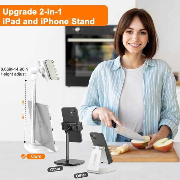 2-in-1 Cell Phone Stand,Phone Stand for Desk,Cellphone Cradle Desktop Dock Compatible Phone and iPad Office Desk Accessories,Desk iPhone and Tablet Stand for Women Men Mom Wife - Image 3
