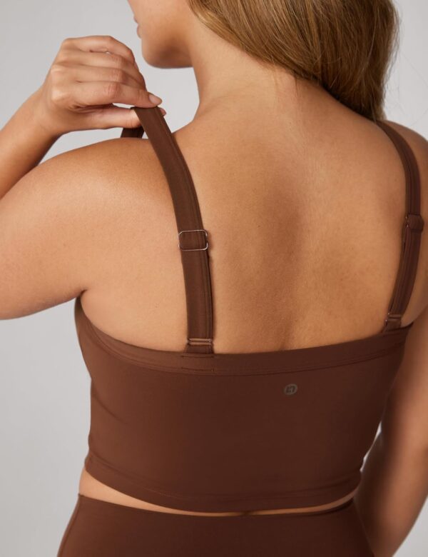Hugcurve Adjustable Longline Sports Bra Square Neck Workout Tank Crop Tops for Women with Built in Bra Padded Camisole - Image 3