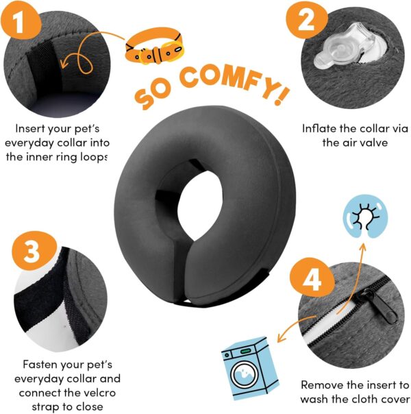 BENCMATE Protective Inflatable Collar for Dogs and Cats - Soft Pet Recovery Collar Does Not Block Vision (XLarge, Dark Grey) - Image 3