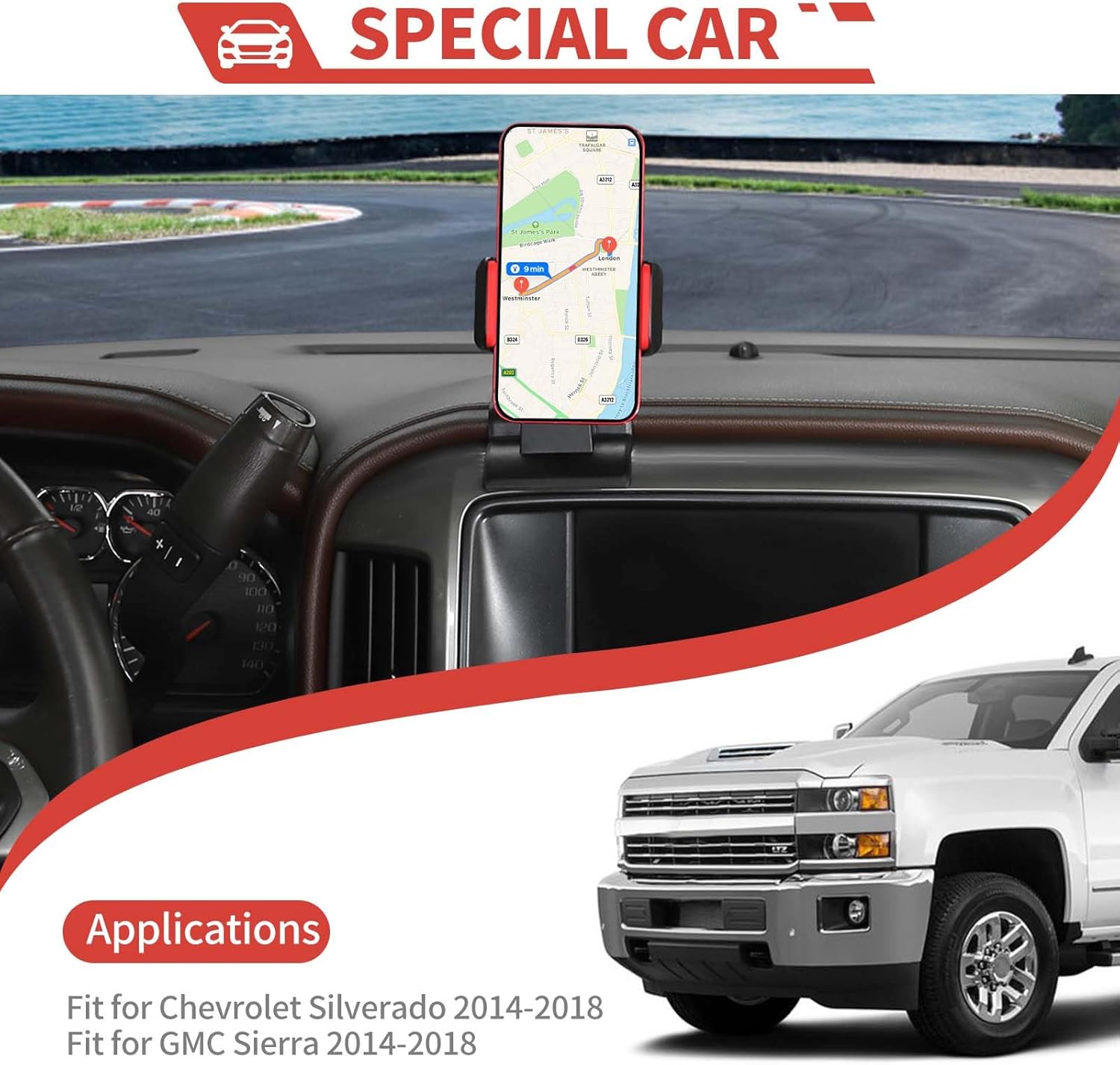 Dashboard Cellphone Mount Mobile Phone Holder Phone Holder for Car Dashboard Interior Accessories Fit for Chevrolet Silverado/GMC/Sierra 2014-2018 - Image 5