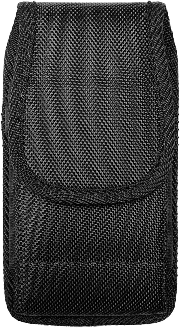 Nylon Cellphone Holster for Cricket Dream 5G, Ovation 3, Motivate Max, Nokia X100, TCL Stylus 5G, S22/Note20 Ultra - Vertical Case Canvas Waist Carrying Pouch with Belt Clip/Loops, Black - Image 6