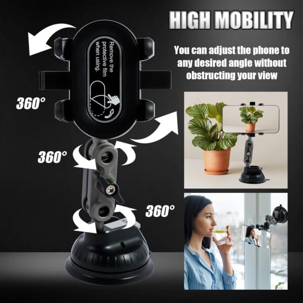 Car Phone Holder 360° Rotating Suction Cup Car Phone Mount with Telescopic Arm Universal Cell Phones Bracket Stable Dash Stand Mobile Phones Bracket for Dashboard Windshield - Image 7