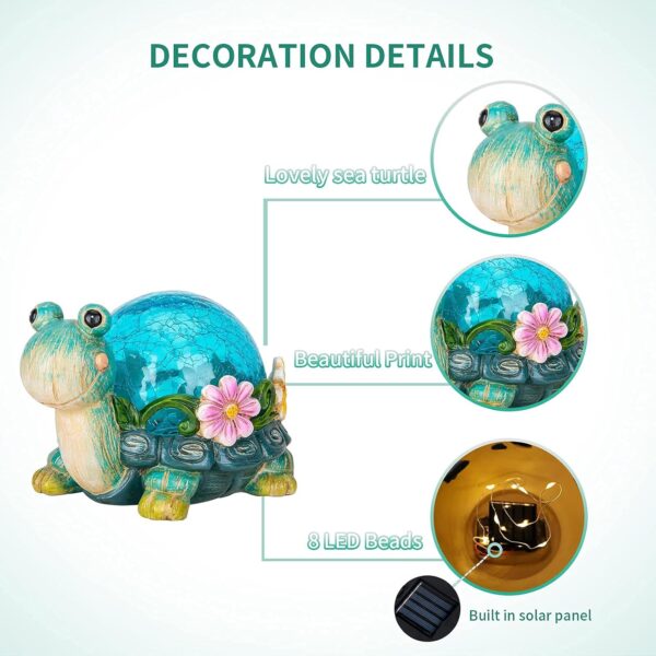 Afirst Garden Turtle Statue Outdoor Decor - Resin Outdoor Figurine Glass Solar Lights Indoor Outdoor Decorations Patio Lawn Yard Art Ornaments - Image 5
