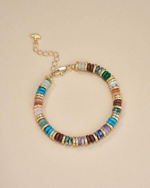 Colorful Gold Rainbow Bracelets for Women, Stack Bangle Beaded Stone Jewelry Accessories Set for Woman, Trendy Fashion Jewelry Gifts - Image 2