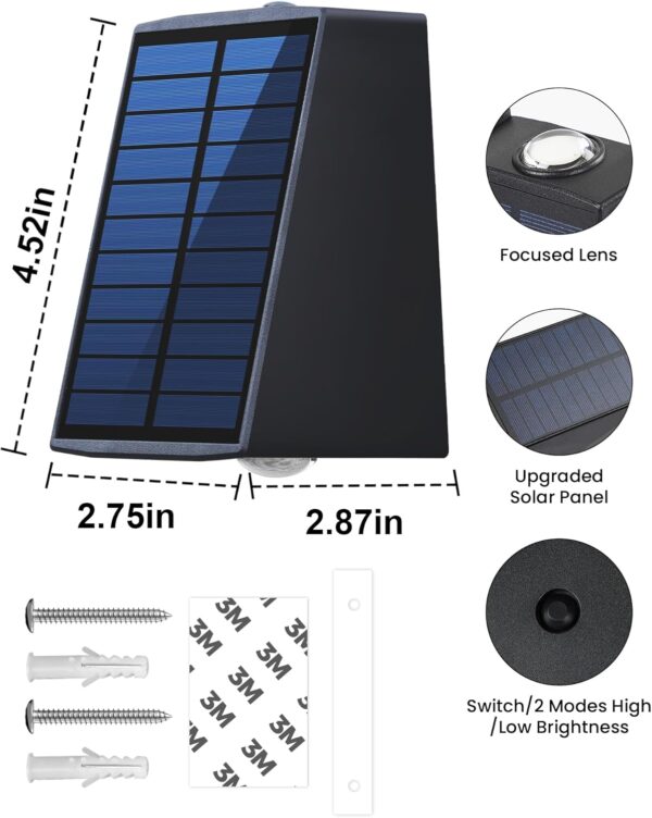 LUHLEE Solar Wall Lights Outdoor, Upgrade 2000mAh Wall Sconce IP65 Waterproof, Wall Mounted Solar Outdoor Lights for House Porch Fence Patio Pergola Garage Backyard Garden(Warm White, 4 Pack) - Image 8