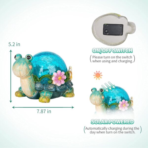 Afirst Garden Turtle Statue Outdoor Decor - Resin Outdoor Figurine Glass Solar Lights Indoor Outdoor Decorations Patio Lawn Yard Art Ornaments - Image 6