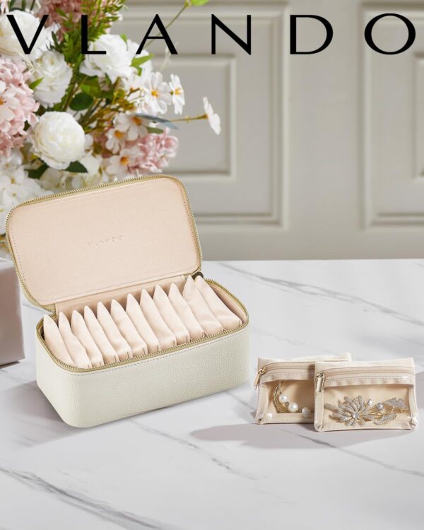 Vlando Graduation Gifts for Her,Jewelry Box with 12 Velvet Jewelry Pouch Jewelry Travel Organizer for Women Girl Jewelry Case Necklace Rings Earrings Bags Teacher Gifts Wedding Gifts (White) - Image 2