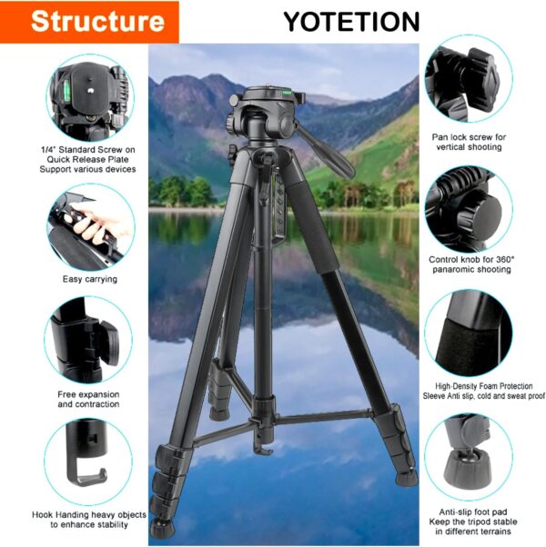 79" Aluminum Phone & Camera Tripod, Extendable Cell Phone Tripod Stand Compatible with iPhone/Android/Action Camera is Perfect for Live Streaming/Video Recording/Selfies - Image 3