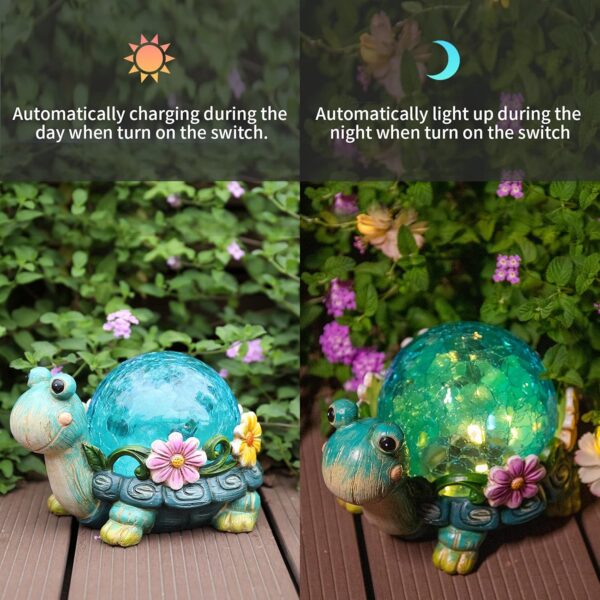 Afirst Garden Turtle Statue Outdoor Decor - Resin Outdoor Figurine Glass Solar Lights Indoor Outdoor Decorations Patio Lawn Yard Art Ornaments - Image 4