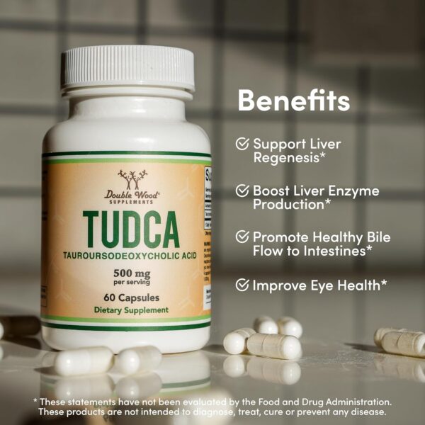 TUDCA Bile Salts Liver Support Supplement, 500mg Servings, Liver and Gallbladder Cleanse Supplement (60 Capsules, 250mg) Genuine Bile Acid TUDCA with Strong Bitter Taste by Double Wood - Image 3