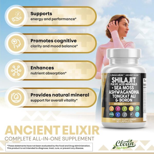 Clean Nutraceuticals Shilajit Supplement for Men with Sea Moss, Tongkat Ali, Ashwagandha, Boron, Zinc, CoQ10, PQQ - Fulvic Acid Capsules - Energy Support - 90 Count - Resin, Gummy & Powder Alternative - Image 4