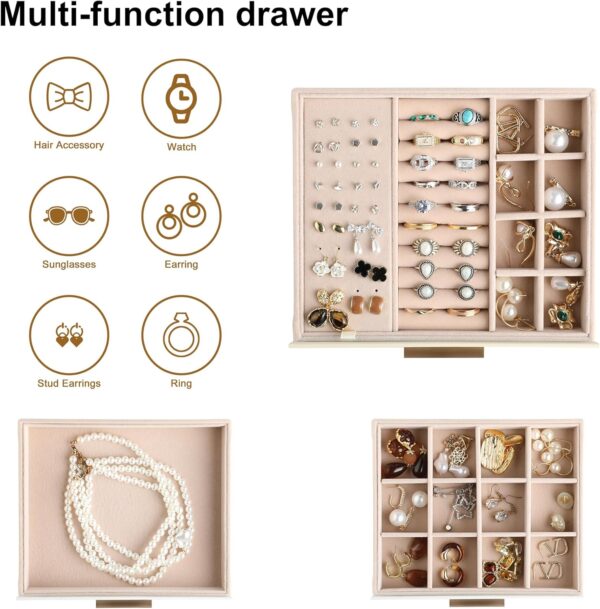 Frebeauty Jewelry Box with Clear Lid,Jewelry Organizer with 3 Drawer,PU Jewelry Organizers and Storage,Jewelry Boxes for Women,Earring Holder Organizer,Jewelry Storage for Rings(White) - Image 4