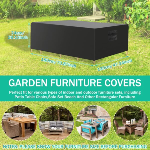 Garden Furniture Cover, 180X120X74cm Patio Furniture Covers Waterproof, Outdoor Furnitures Covers 420D Heavy Duty Oxford Fabric Outdoor Patio Table Cover for Garden Sofa Table Chair Set - Image 2