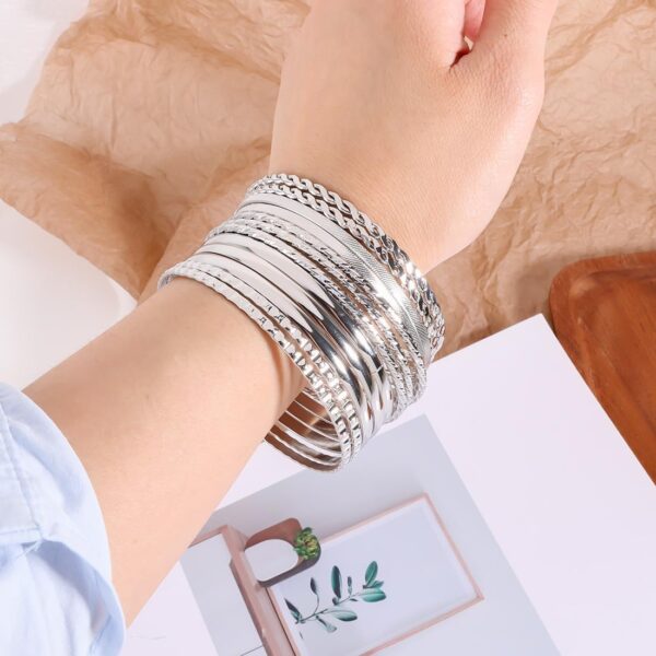 Silver Plated Jewelry Set - 51 Pcs with 3 Necklaces, 18 Bangles, 8 Pair Hoop Earrings, 22 Knuckle Rings for Women - Valentine, Anniversary, Birthday, Friendship - Image 2