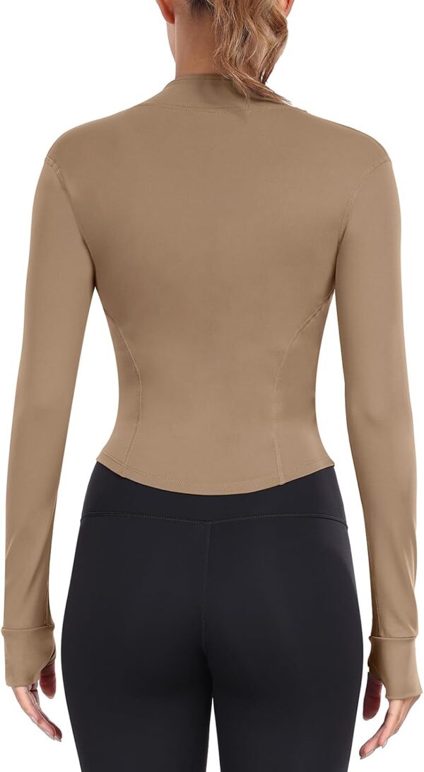 Women's Full Zip Lightweight Running Yoga Slim Fit Cropped Bbl Jacket Workout Sportwear With Thumb Holes - Image 4