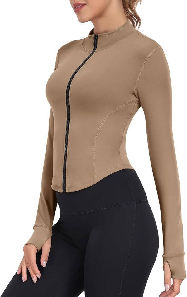 Women's Full Zip Lightweight Running Yoga Slim Fit Cropped Bbl Jacket Workout Sportwear With Thumb Holes - Image 3