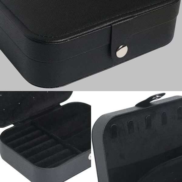 Travel Jewelry Box, Small Jewelry Organizer Boxes for Women Girls, 2 Layer Travel Jewlery Case, PU Leather Mini Portable Jewerly Storage Display Holder for Earrings, Ring, Necklaces, Bracelets - Black - Image 8