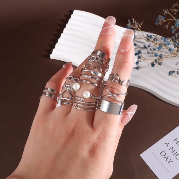 Silver Plated Jewelry Set - 51 Pcs with 3 Necklaces, 18 Bangles, 8 Pair Hoop Earrings, 22 Knuckle Rings for Women - Valentine, Anniversary, Birthday, Friendship - Image 3