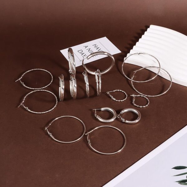 Silver Plated Jewelry Set - 51 Pcs with 3 Necklaces, 18 Bangles, 8 Pair Hoop Earrings, 22 Knuckle Rings for Women - Valentine, Anniversary, Birthday, Friendship - Image 4