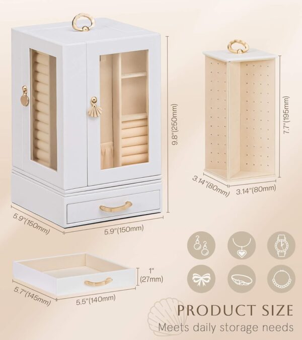 Jewelry Box large for Dresser: Women Necklace Ring Storage Organizer with Compartments - Elegant Earring Holder Display (White) - Image 6