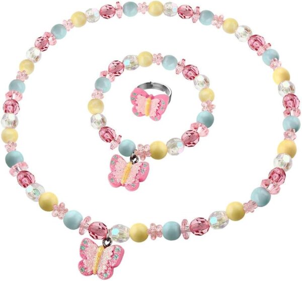 Butterfly Stretch Necklace Little Girl Toddler Necklace Bracelet Set, Little Princess Jewelry Kids Play Necklaces Butterfly Rings for Kids - Image 2