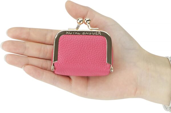 Genuine Leather Mini Jewelry Women's Coin Purse Solid Color Kiss Lock Change Pouch Casual Style Small Storage Bag for Women 1894 (Rose-1) - Image 8
