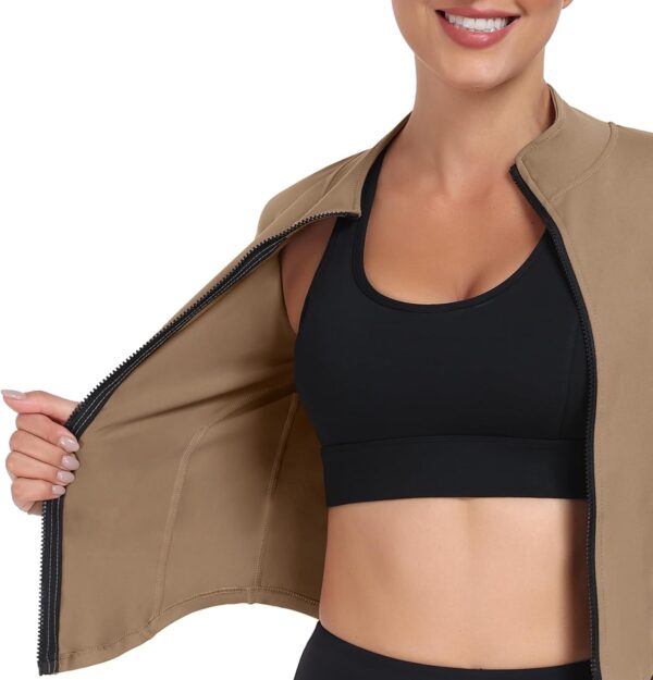 Women's Full Zip Lightweight Running Yoga Slim Fit Cropped Bbl Jacket Workout Sportwear With Thumb Holes - Image 6