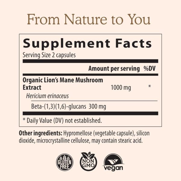 Real Mushrooms Lion’s Mane Capsules - Organic Lions Mane Mushroom Extract for Cognitive Function & Immune Support - Brain Mushroom Supplements for Memory and Focus - Vegan, 300 Caps - Image 3