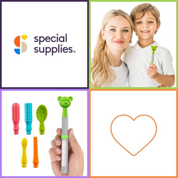 Special Supplies Buzz Buddy Oral Motor Stimulation kit with 6 Soft Textured Interchangeable Heads, Calm Sensory Needs, Support Speech, and Stimulate Self Feeding, Gentle Vibrations (Grey) - Image 8