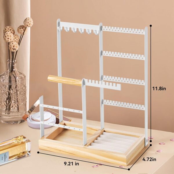 DreamGenius Jewelry Organizer Stand with Velvet Ring Holder, 4 Tier Jewelry Holder Organizer with 11 Hooks for Necklaces and 132 Holes for Earrings, White - Image 7