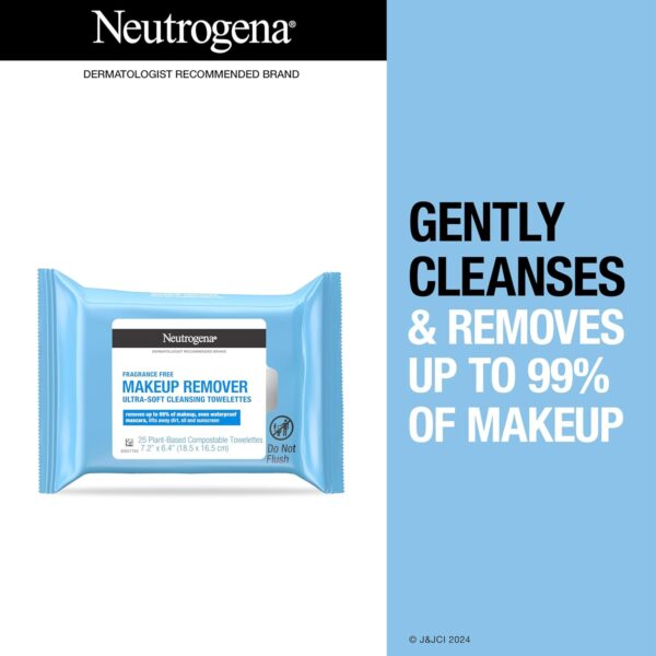 Neutrogena Fragrance-Free Makeup Remover Wipes, Daily Facial Cleanser Towelettes, Gently Removes Oil & Makeup, Alcohol-Free Makeup Wipes, Twin Pack, 2 x 25 ct - Image 2