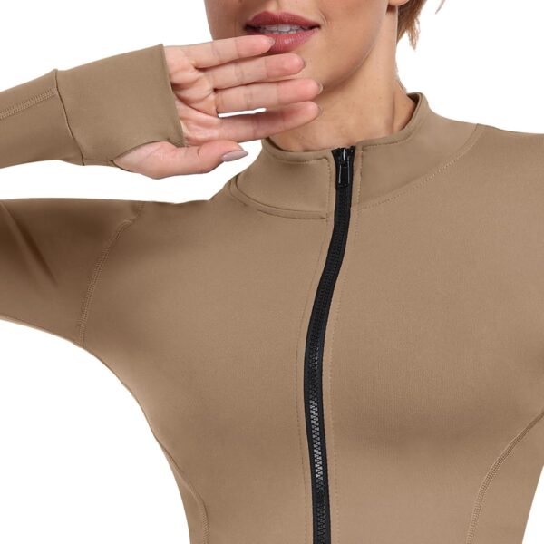 Women's Full Zip Lightweight Running Yoga Slim Fit Cropped Bbl Jacket Workout Sportwear With Thumb Holes - Image 7