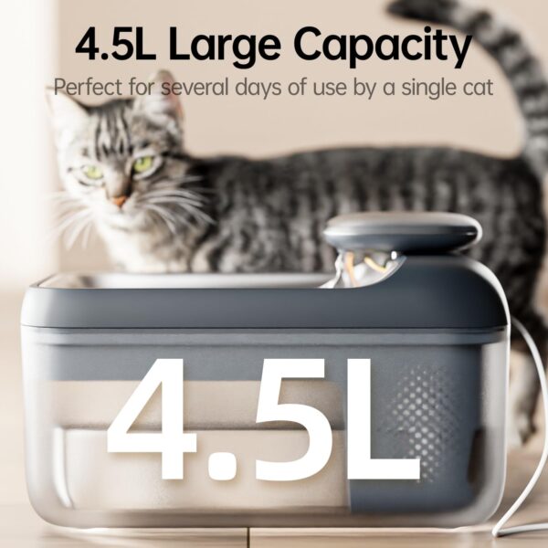 Automatic Pet Water Fountain 4.5L Large Capacity Stainless Steel Drink Tray Cat Water Dispenser Ultra-Quiet Pump Multi-Filtration System for Cats, Dogs, Multiple Pets S7 Lite Grey - Image 3