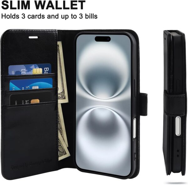 MONASAY Wallet Case Compatible for iPhone 16 5G,[Glass Screen Protector Included] [RFID Blocking] Flip Folio Leather Cell Phone Cover with Credit Card Holder, 6.1-inch, Black - Image 3