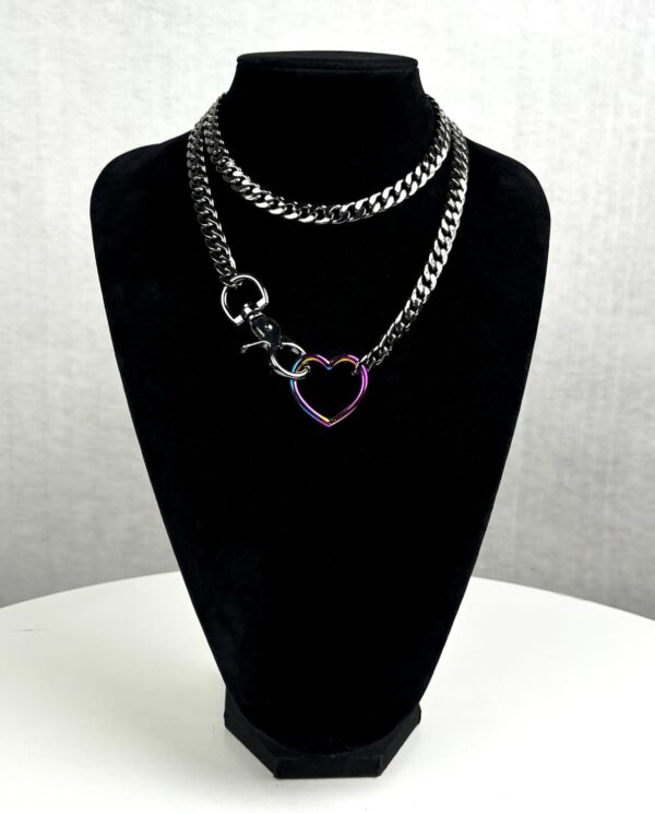 paloli Women's Slip Chain Rainbow Heart O-Ring Chunky Chain Necklace, Rays Cuban Long Layered Jewelry, Adjustable Lariat Y-Necklace Heart Loop Choker - Image 2
