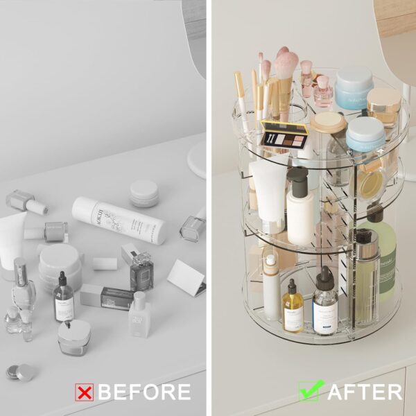 Rotating Makeup Organizer, DIY 8 Adjustable Layers Spinning Skincare Organizer, Cosmetic Display Case with Brush Holder Perfume Tray, Multi-Function Storage Carousel for Vanity Bathroom Countertop - Image 5