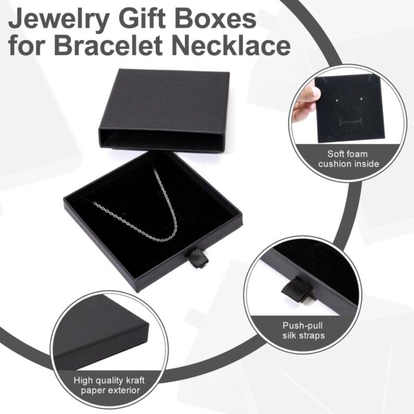 4 Pcs Jewelry Gift Box, 3.5×3.5x0.7Inch Cardboard Jewelry Boxes, Fancy Necklace Bracelet Earring Drawer Organizer Box, Kraft Empty Jewellery Boxes for Necklace Ring Earring Display Box(Black) - Image 3