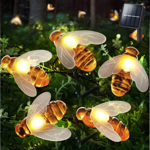 Coquimbo Bee Solar Garden String Lights, 16FT 20LED Waterproof Simulation Honey Bees Outdoor Lights for Garden Patio Yard Lawn Decor Garden Gifts for Dad Mom