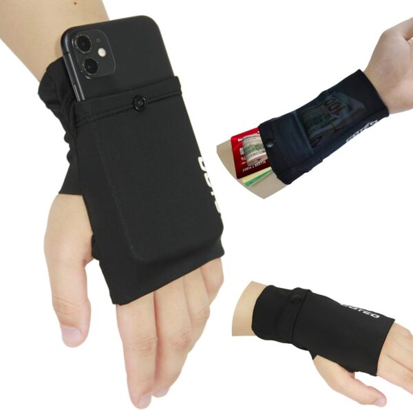 Arm Band for Phone Running Safety Wrist Wallet Wristband Pouch Bag Cell Phone Holder iPhone Armband for Running Workout Walking Hiking (Black, Large: Left+Right)