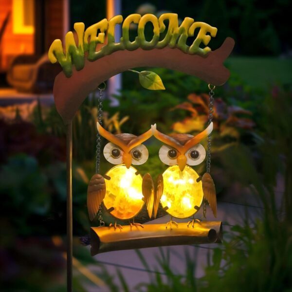 HONGLAND Solar Lights Outdoor Decor, Owl Swing Garden Decor, Owl Gifts for Women Mom, Whimsical Garden Lights Outdoor Decorations with Welcome Sign for Outside Patio Yard Lawn Decor - Image 8