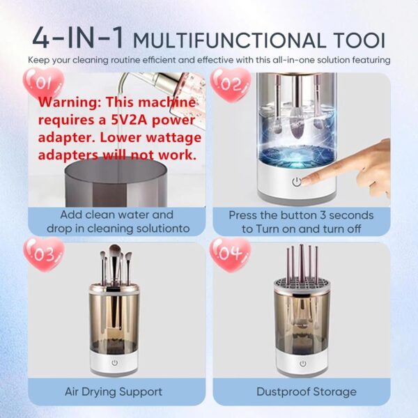 Makeup Brush Cleaner Machine, Upgraded Portable Electric Makeup Brush Cleaner Machine, Automatic Cosmetic Brush Cleaner for Quick & Efficient Cleaning, Suitable for All Brush Sizes(Midnight) - Image 2