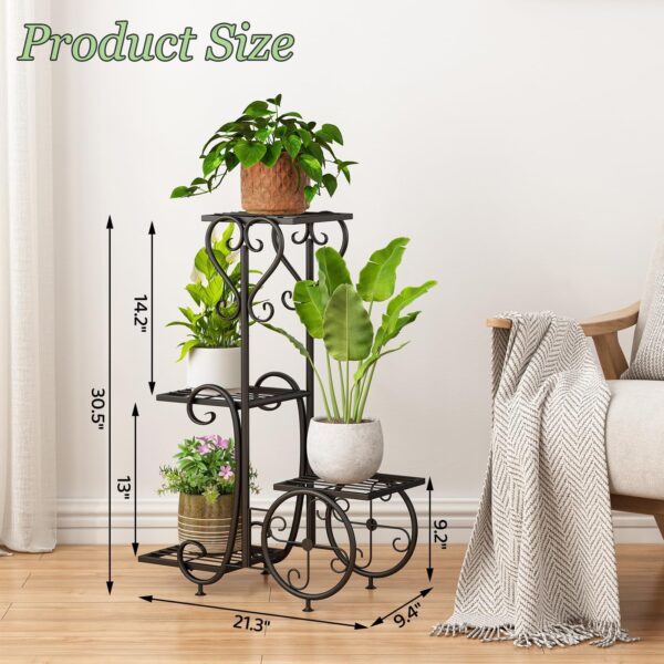 Plant Stand Outdoor Indoor,4 Tier black Tall outdoor plant stands for patio,Flower Pot Holder Potted Display Rack - Heavy Duty Corner Plant Shelf for Patio Garden Balcony Living Room Bedroom - Image 3