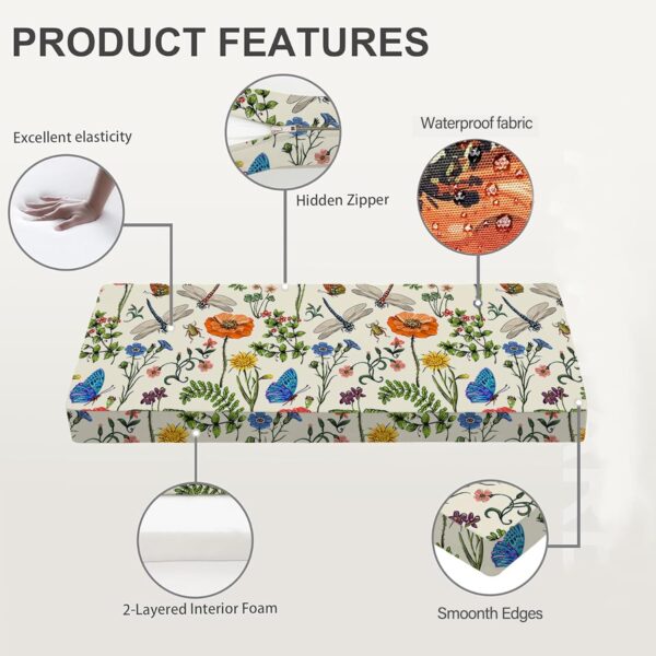 All Smiles Outdoor Bench Cushion 42 x 18 Inch Waterproof Patio Furniture Garden Flowers Farmhouse Decorative Cushions for Chair Chair Yard Garden Deck - Image 3