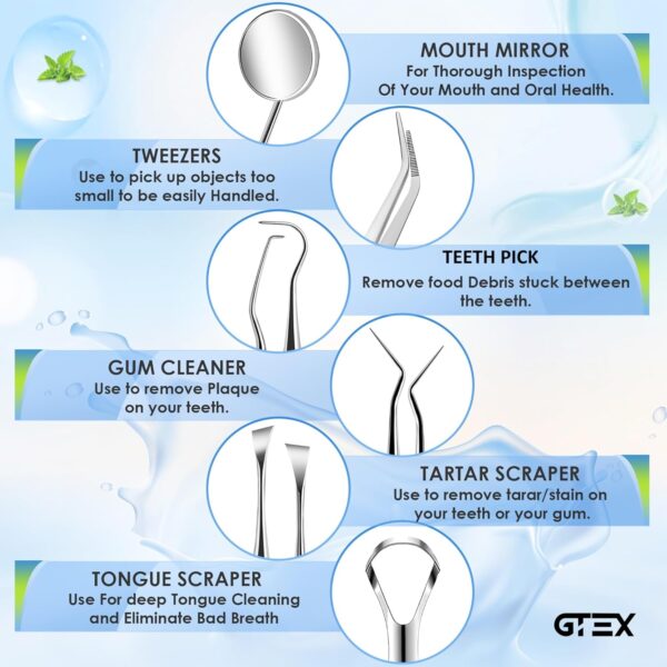 GTEX Dental Tools, Dental Pick, Plaque Remover for Teeth, Teeth Cleaning Tools, Plaque Tartar Remover for Teeth, Dental Picks for Teeth Cleaning, Teeth Cleaning Kit, Dentist Tools - Image 3