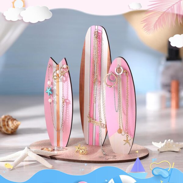 Jewelry Organizer Stand,Preppy Beach Room Decor for Teen Girls,Coastal Room Decor,Surfboard Jewelry Holder,Wooden Hawaii Surfer Gift(Pink) - Image 5